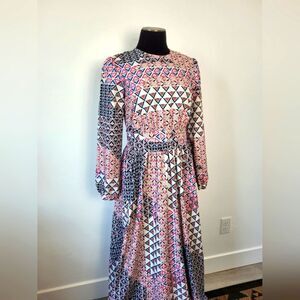 Annahhariri Maxi Dress Patchwork Abstract Art Deco Long Sleeve Modest Size 4